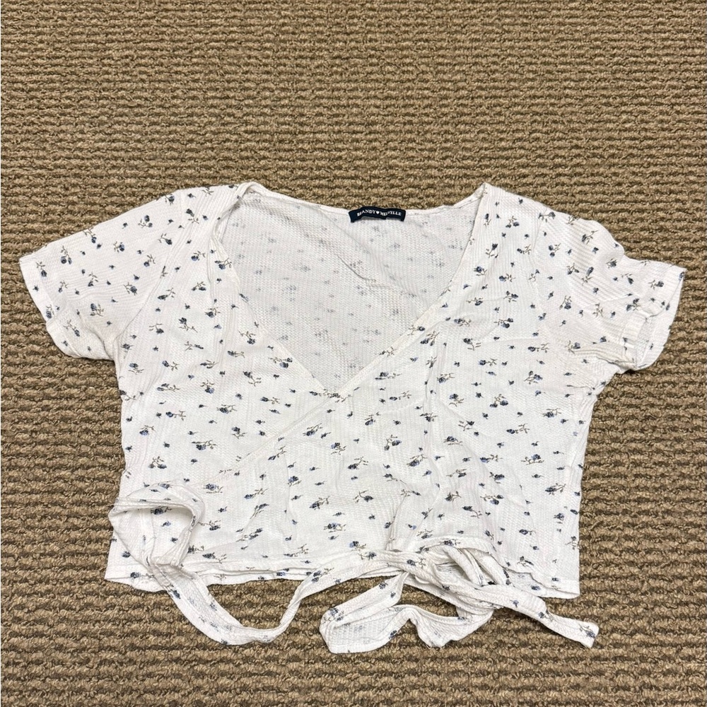 Brandy Melville White Floral Wrap Blouse
